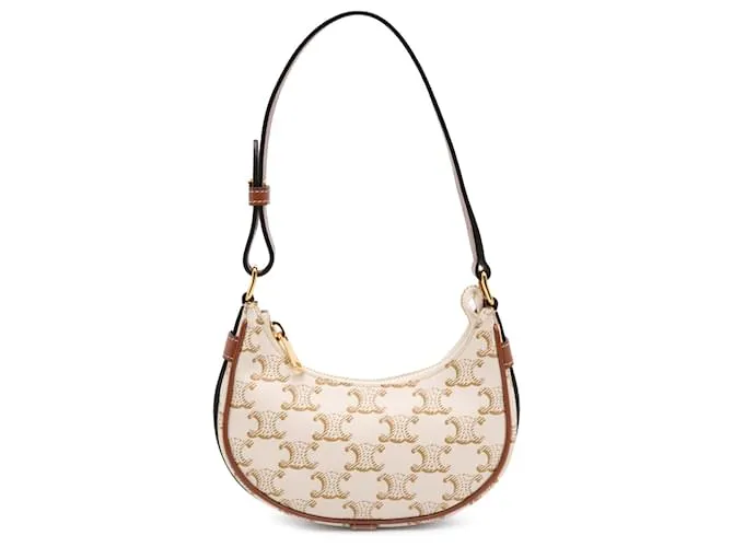 Céline Borsa a Spalla Ava in Tela Rivestita Triomphe di Celine Brown Marrone Beige
