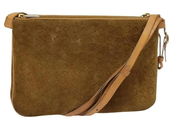 Céline Borsa a spalla in tela Macadam Celine in suede marrone e oro Auth mr1313 D'oro