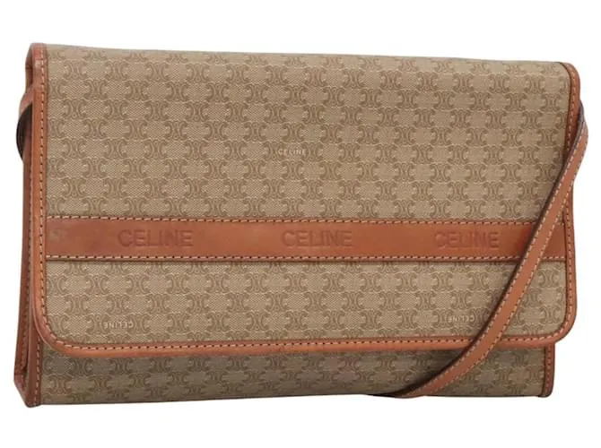 Céline Borsa a Spalla in Tela Macadam CELINE Beige Oro Auth 126162 D'oro