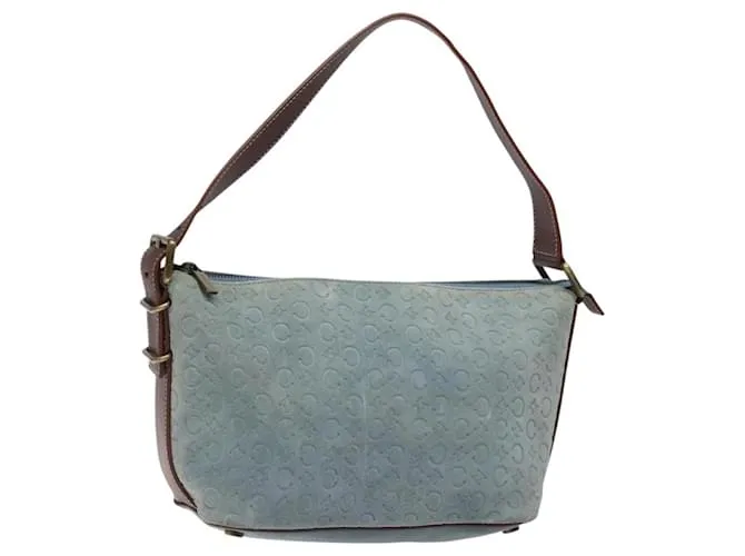 Céline Borsa a spalla in tela Macadam CELINE C in pelle scamosciata blu oro Auth mr1329 D'oro