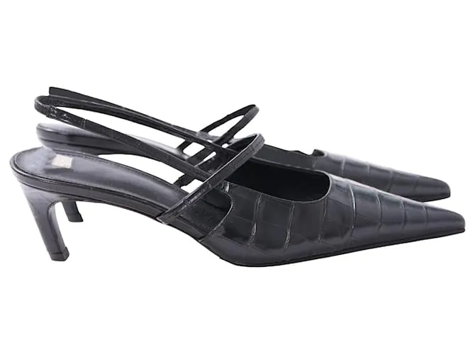Totême Le décolleté Slingback in pelle nera effetto coccodrillo Nero