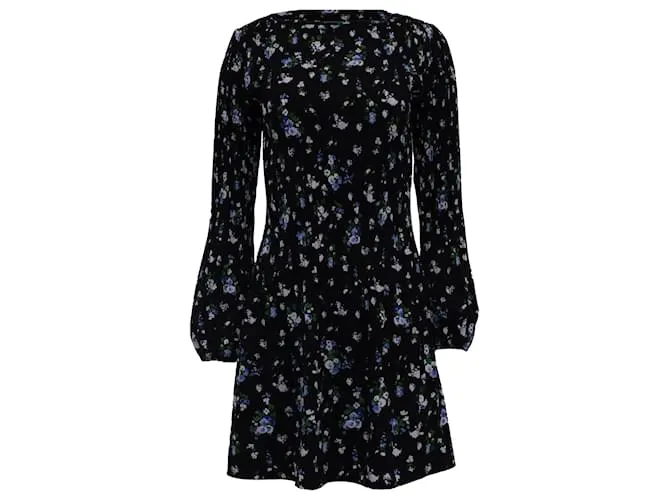 Abito a maniche lunghe con stampa floreale Maje Rockineta in poliestere nero