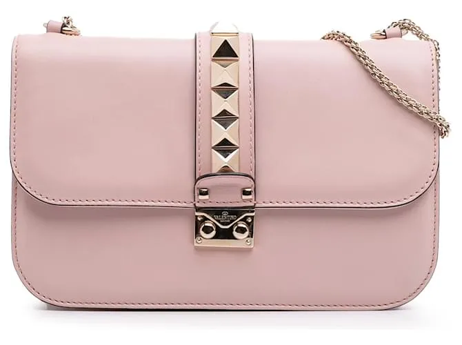 Valentino Rosa Medio Pelle di Vitello Rockstud Glam Lock Crossbody