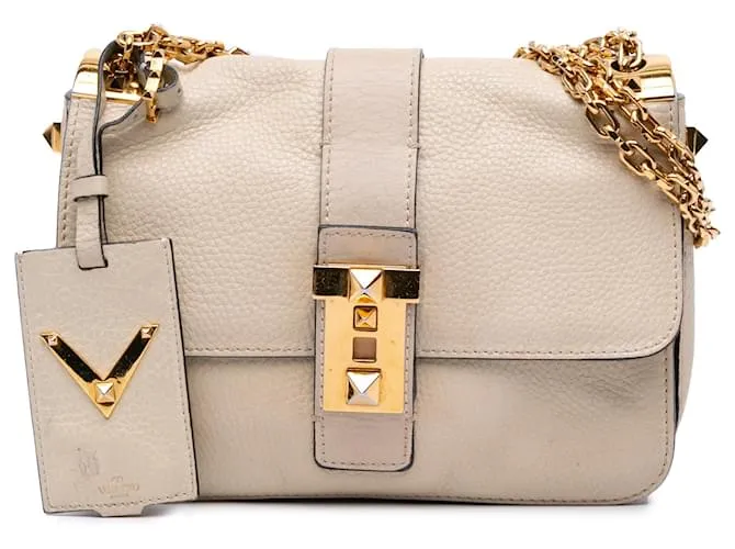 Borsa a spalla Valentino in pelle di vitello marrone B Rockstud Beige