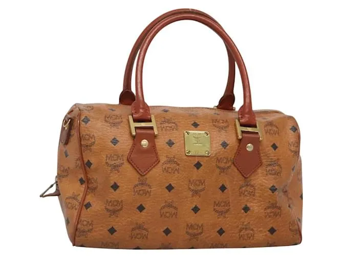 Borsa MCM Logogram Vicetos in pelle PVC marrone e oro Auth mr1321 D'oro