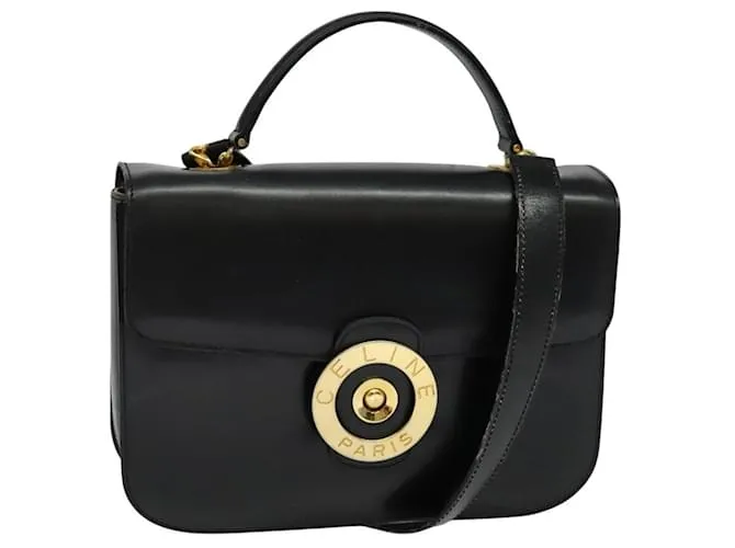 Edge Céline Borsa a mano CELINE in pelle 2 vie nera e oro Auth 125900 Nero D'oro