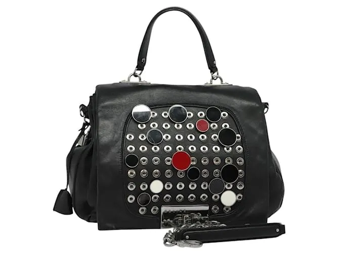 Céline Borsa a mano in pelle CELINE con catena 2 in 1 nera argento autentica 126034 Nero