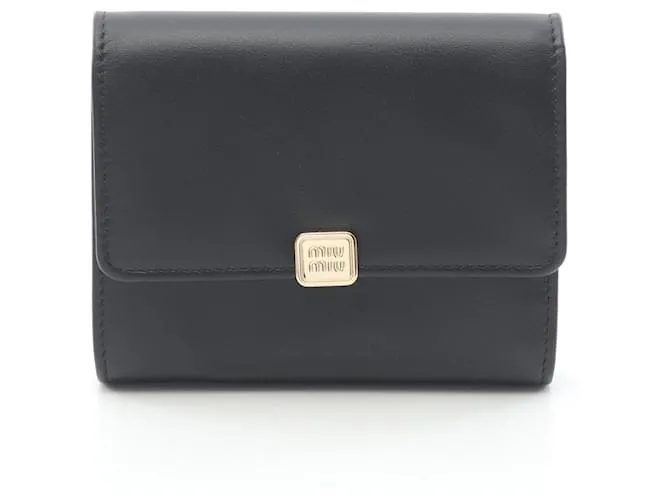 Portafoglio Miu Miu Softy Metal a tre pieghe Nero