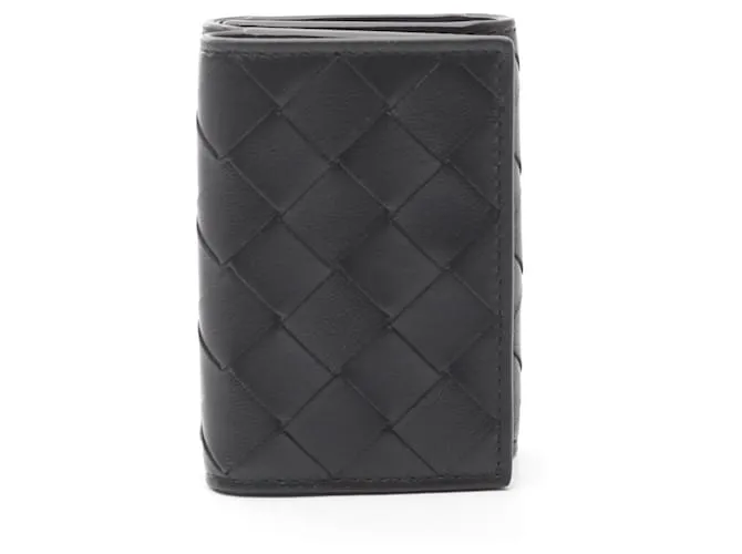 Portafoglio pieghevole Tiny Intrecciato di Bottega Veneta Nero