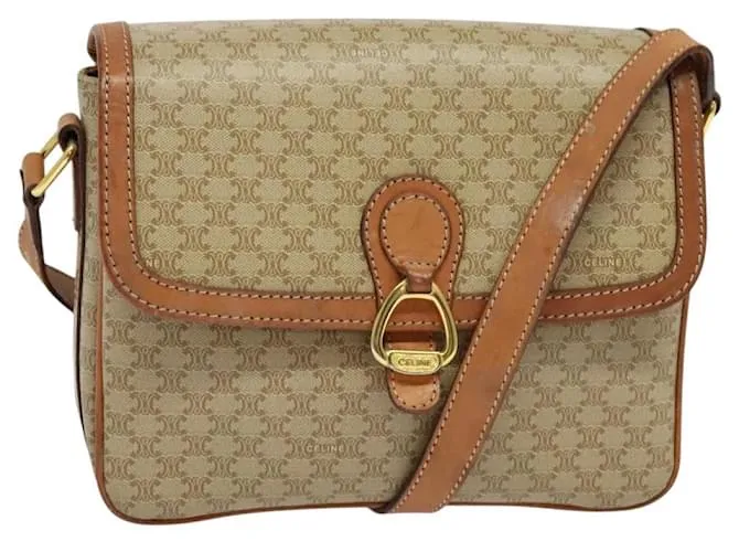 Céline Borsa a Spalla in Tela Macadam CELINE Beige Oro Auth 124879 D'oro