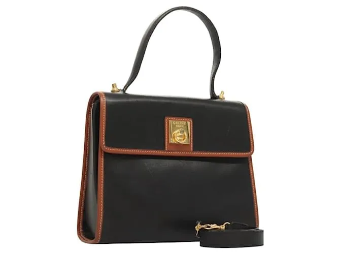 Céline Borsa a mano CELINE in pelle 2 vie nera e oro Auth 121097 Nero D'oro
