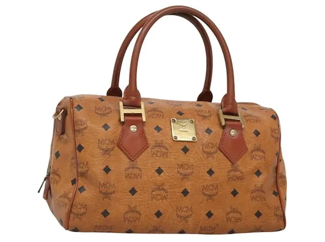 Borsa MCM Logogram Vicetos in pelle PVC marrone e oro Auth mr1320 D'oro