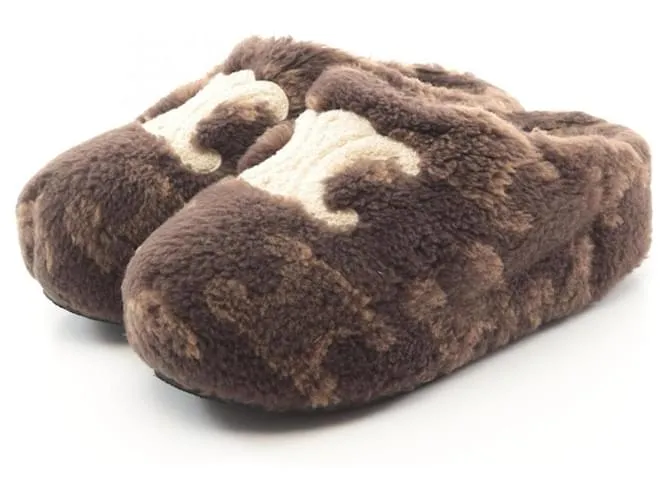 Céline Sandali Mule in Lana Celine Triomphe Marrone Beige