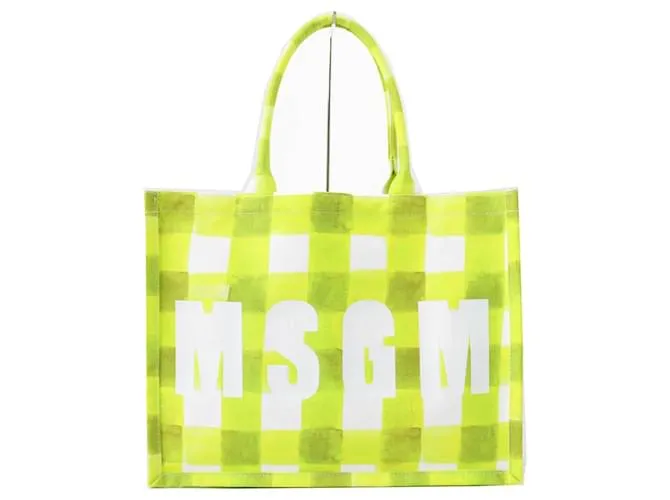 & Other Stories Borsa tote a quadri gingham con logo MSGM verde chiaro Bianco
