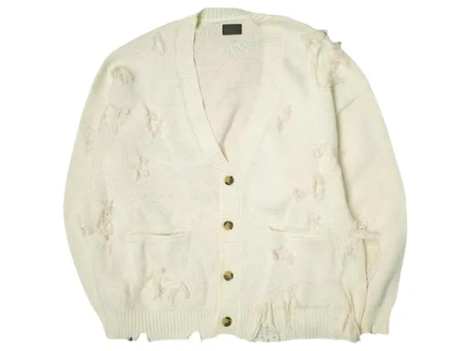 & Other Stories Cardigan oversize in maglia danneggiato in cotone premium Bianco Bianco sporco