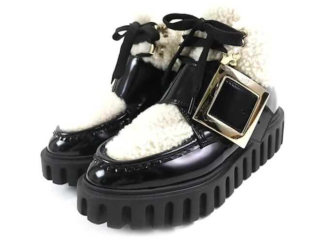 Stivaletti in Pelliccia Roger Vivier Neri 36 Nero Bianco D'oro