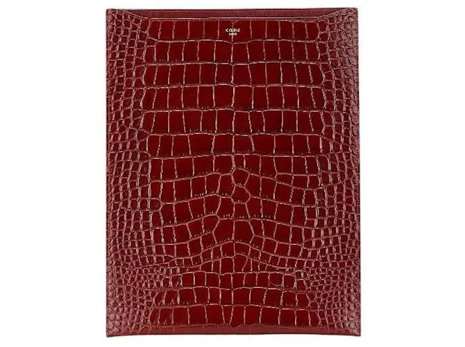 Céline Custodia per tablet in pelle goffrata Croco Celine Marrone