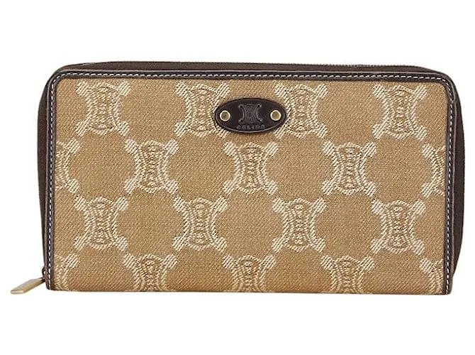 Céline Portafoglio lungo in tela e pelle Celine Macadam Marrone Beige
