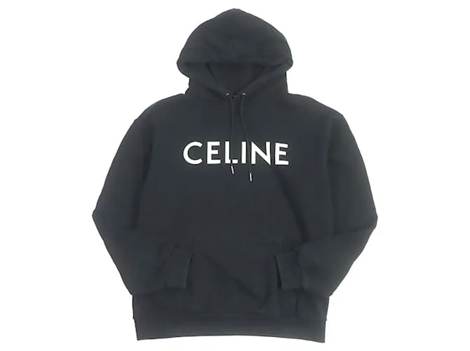 Céline Felpa con cappuccio in cotone con stampa logo Celine nera M Nero