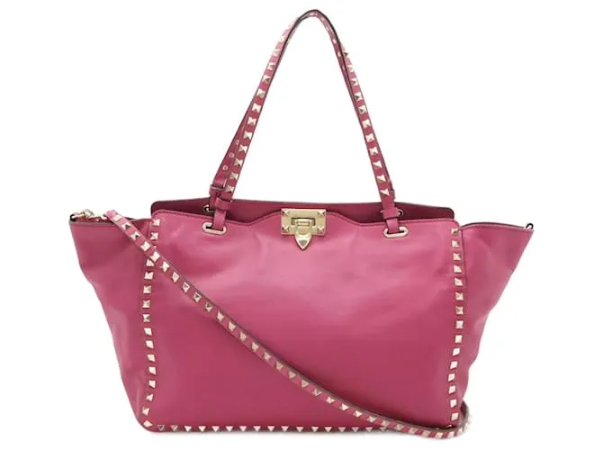 Borsa Tote 2way in pelle Valentino Garavani Rockstud rosa Fuschia