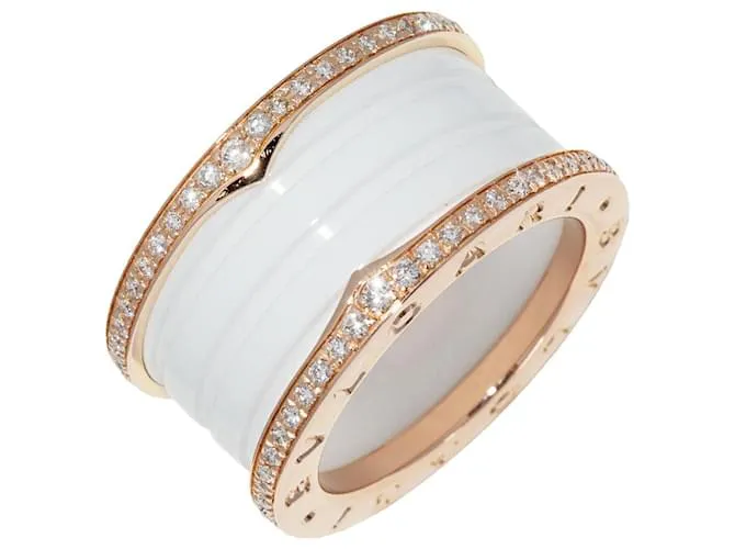 Bulgari Anello B.zero1 Bvlgari in oro rosa 18K e ceramica bianca 349961 Taglia 12 Bianco