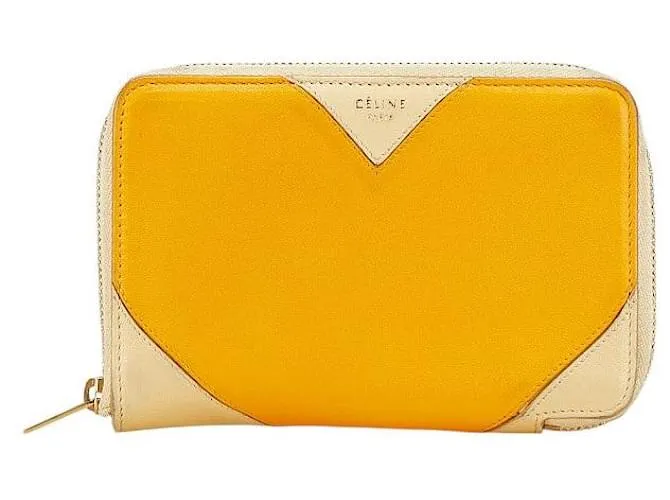 Céline Portafoglio in pelle con logo Celine Beige Giallo