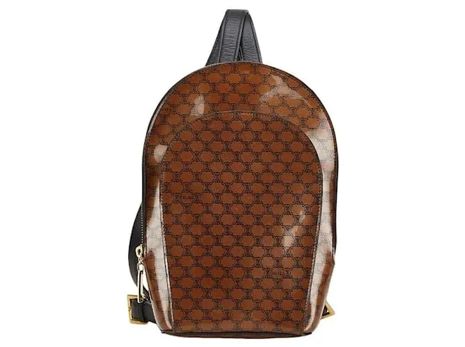 Céline Zaino in pelle smaltata Celine Macadam Marrone Nero