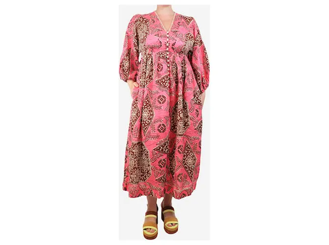 Zimmermann Abito maxi stampato rosa e marrone - taglia UK 12