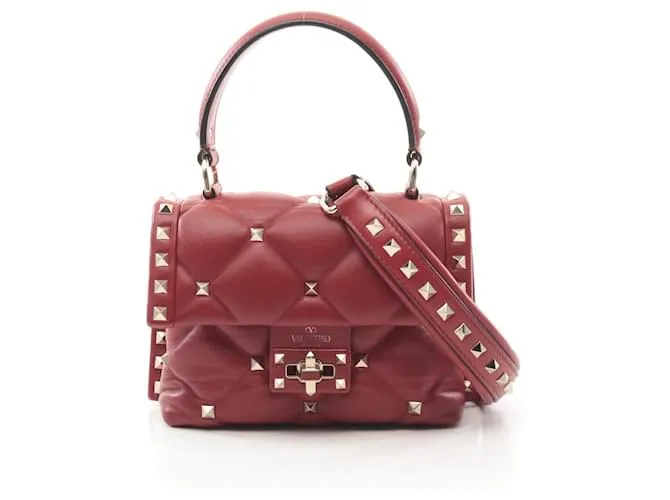 Borsa in pelle Valentino Rockstud Marrone Bordò