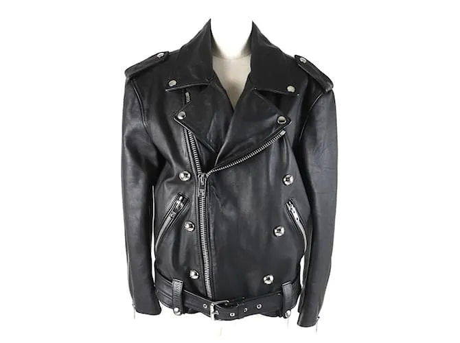 Céline Giacca da motociclista in pelle nera Celine Loose 34