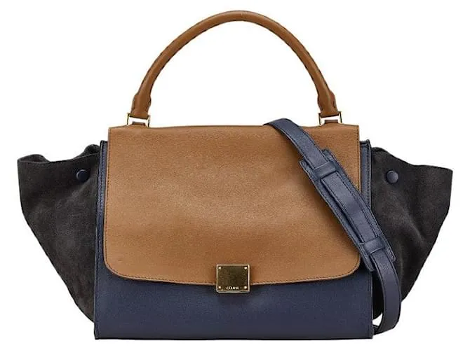 Céline Borsa 2 in 1 in pelle scamosciata Trapeze di Celine Marrone Nero Blu navy
