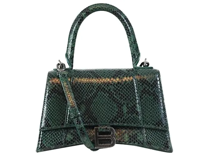 Balenciaga Borsa Hourglass 2way verde piccolo in pitone
