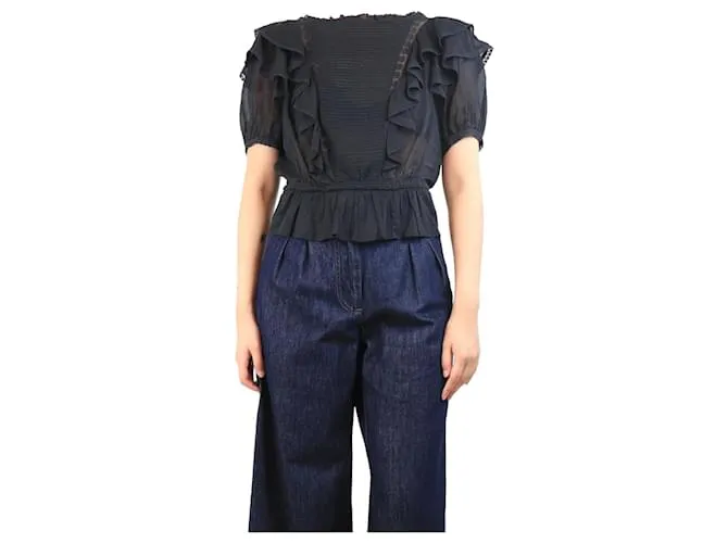 Isabel Marant Etoile Top in pizzo nero arricciato - taglia UK 10