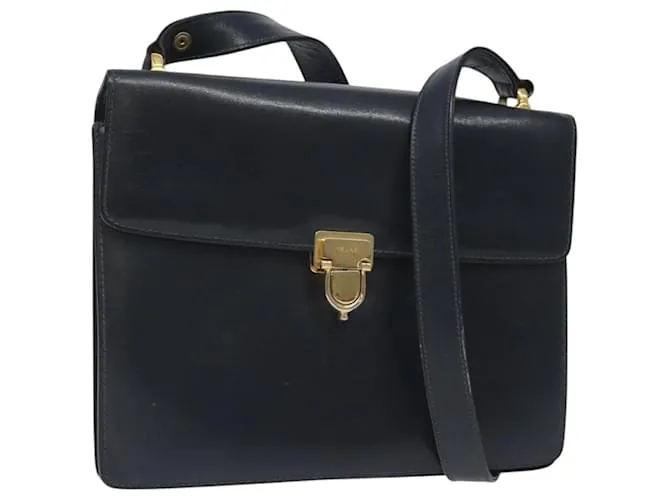 Céline Borsa a Spalla CELINE in Pelle Blu Navy Oro Auth 126159 D'oro