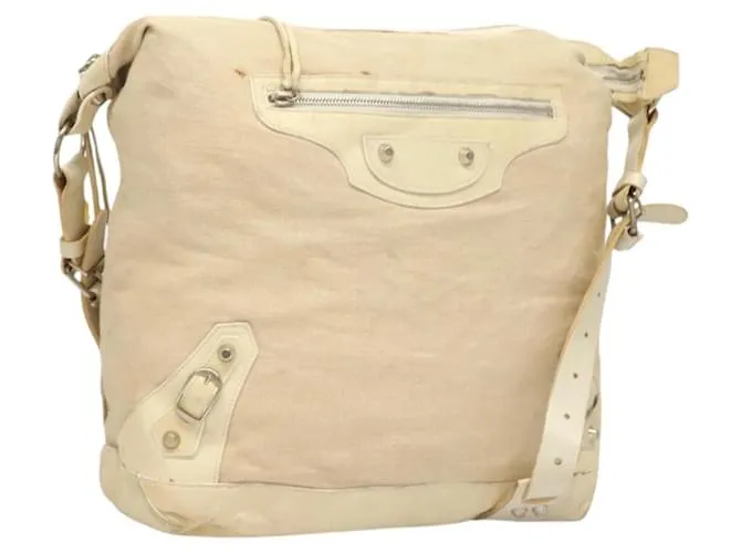 BALENCIAGA Borsa a Spalla The Day Canvas Beige Argento 141175 Auth bs26003