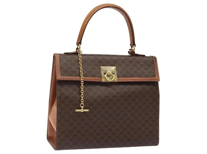 Céline Borsa a mano in tela Macadam CELINE in pelle PVC marrone oro Auth 126378 D'oro