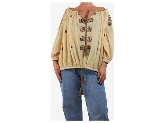 Isabel Marant Etoile Blusa contadina ricamata gialla pallido - taglia UK 8 Giallo