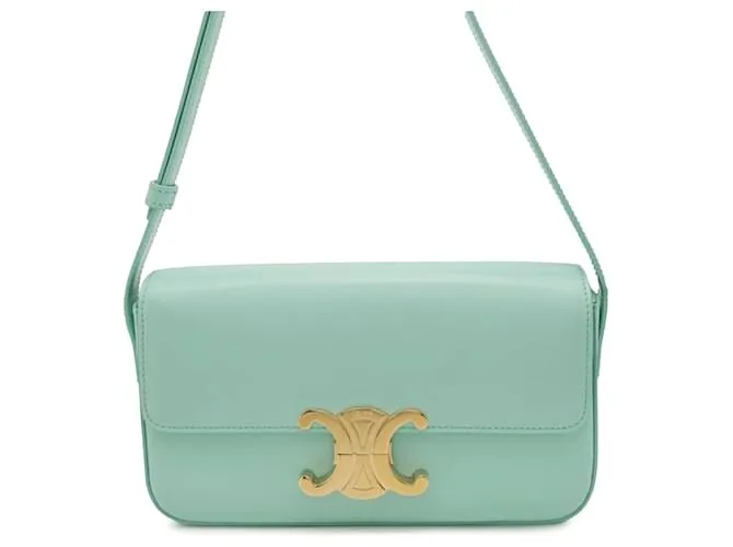 Céline Borsa a spalla Claude in pelle di vitello lucida blu Celine Turchese