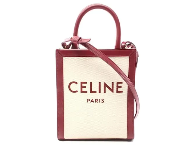 Céline Borsa a mano in tela e pelle Celine Mini Vertical Cabas Marrone Beige