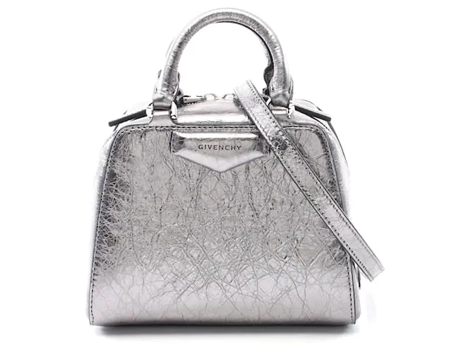 Borsa in pelle Givenchy Antigona Cube Nano Argento Metallico