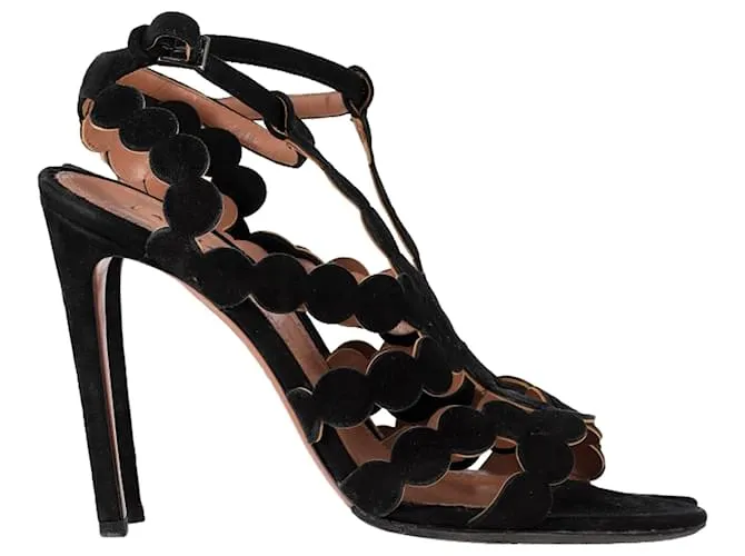 Sandali con tacco Gladiator Alaïa in suede nero