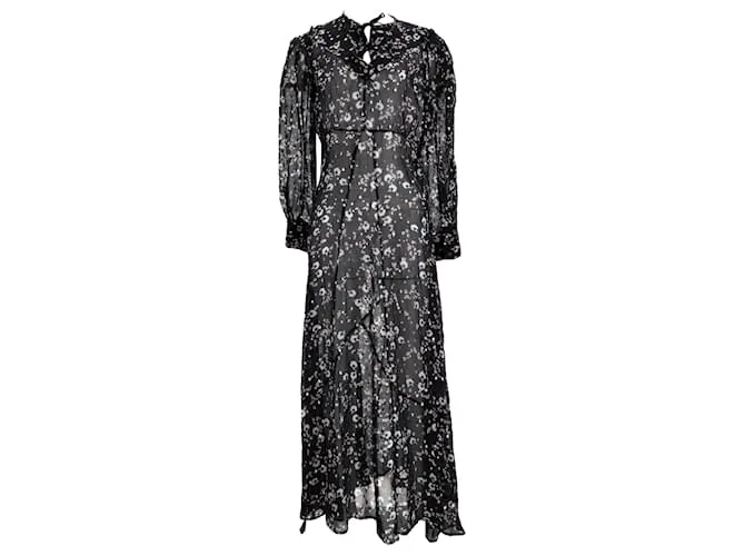 Abito maxi stampato Isabel Marant in seta nera Nero