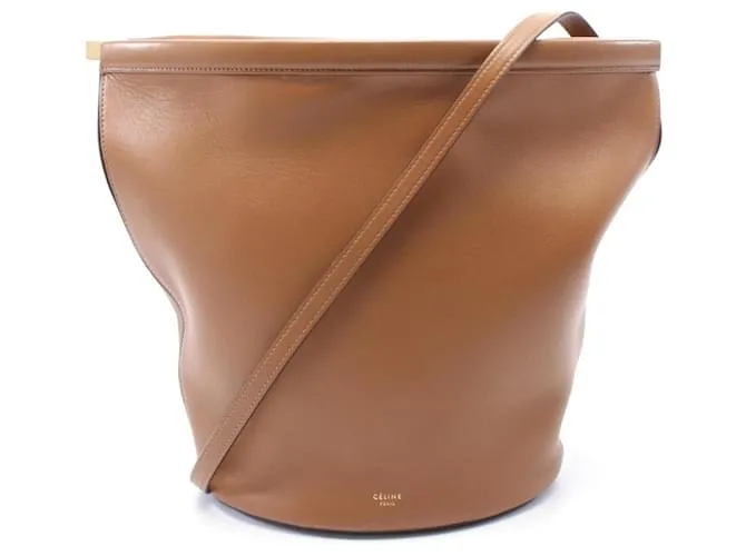 Céline Borsa a spalla a secchiello in pelle marrone Celine con chiusura