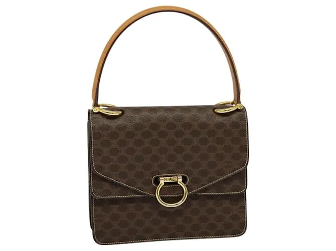 Céline Borsa a mano in tela Macadam CELINE in pelle PVC marrone oro Auth BA3172 D'oro