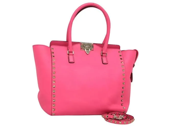 VALENTINO Borsa Rock Studs in pelle 2 in 1 Rosa Oro Auth BA2876 D'oro