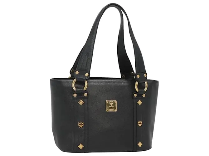 Borsa tote in pelle MCM Studs nera e oro Auth 127024 Nero D'oro