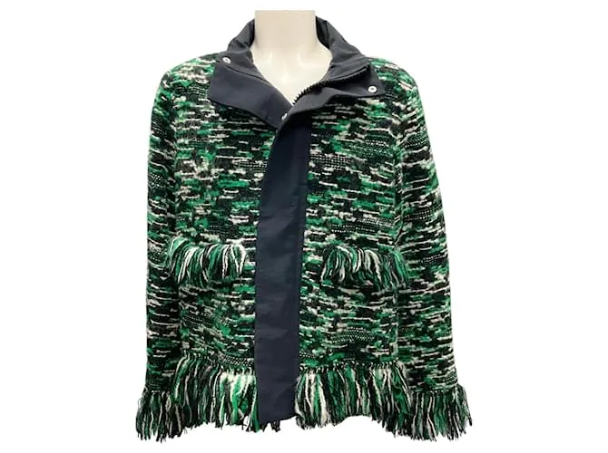 Giacca blouson in tweed e grosgrain multicolore verde Sacai