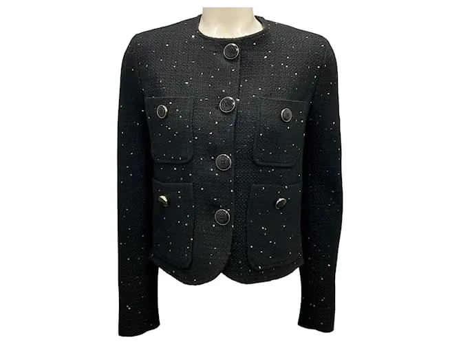 Giacca cropped in tweed con paillettes nere Elie Saab 2023 Nero