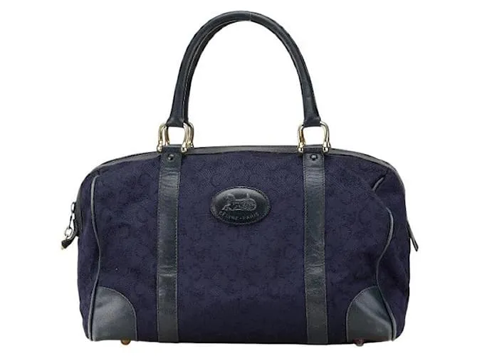 Céline Borsa a mano in tela e pelle Celine C Macadam Blu Blu navy