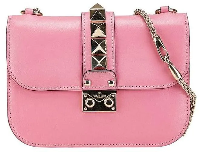 Borsa a spalla in pelle Rockstud di Valentino Rosa